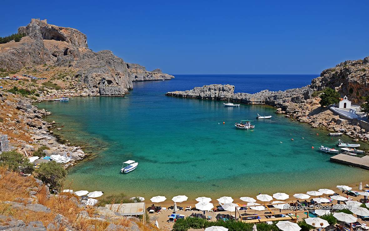 Turquoise water of St. Paul Bay, Rhodes