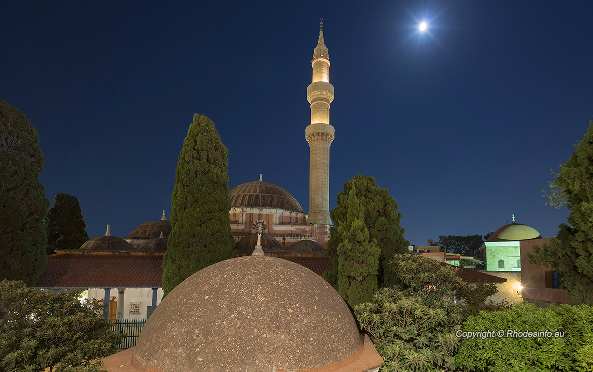 Mosque of Suleimaniye at dusk, Rhodes island, Greece